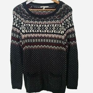 Fat Face Fair isle Knit Womens Sweater Navy White Christmas Winter Ski 12 Nordic